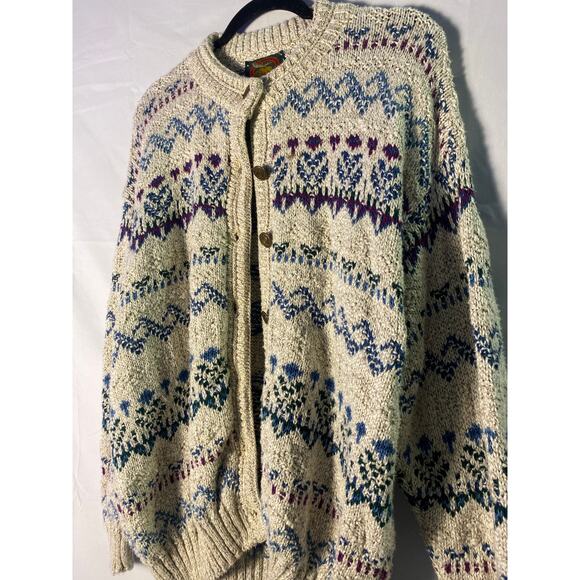 ALPS Cream Blue Fair Isla Patterned Chunky Knit Winter Button Front Cardigan XL - Picture 2 of 5